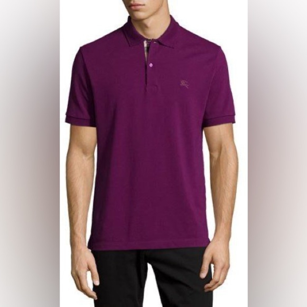 Burberry Check-Placket Piqué Polo Shirt, Amethyst
